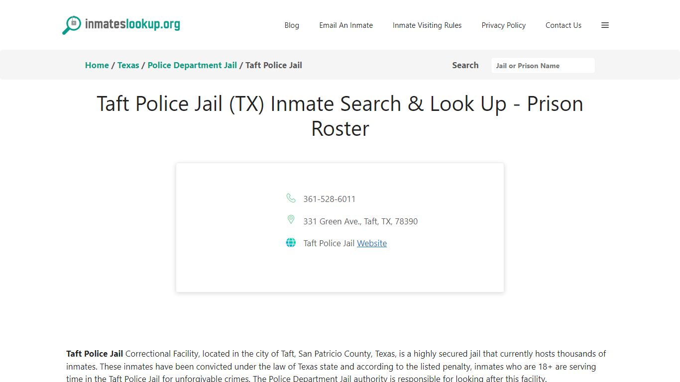 Taft Police Jail (TX) Inmate Search & Look Up - Prison Roster