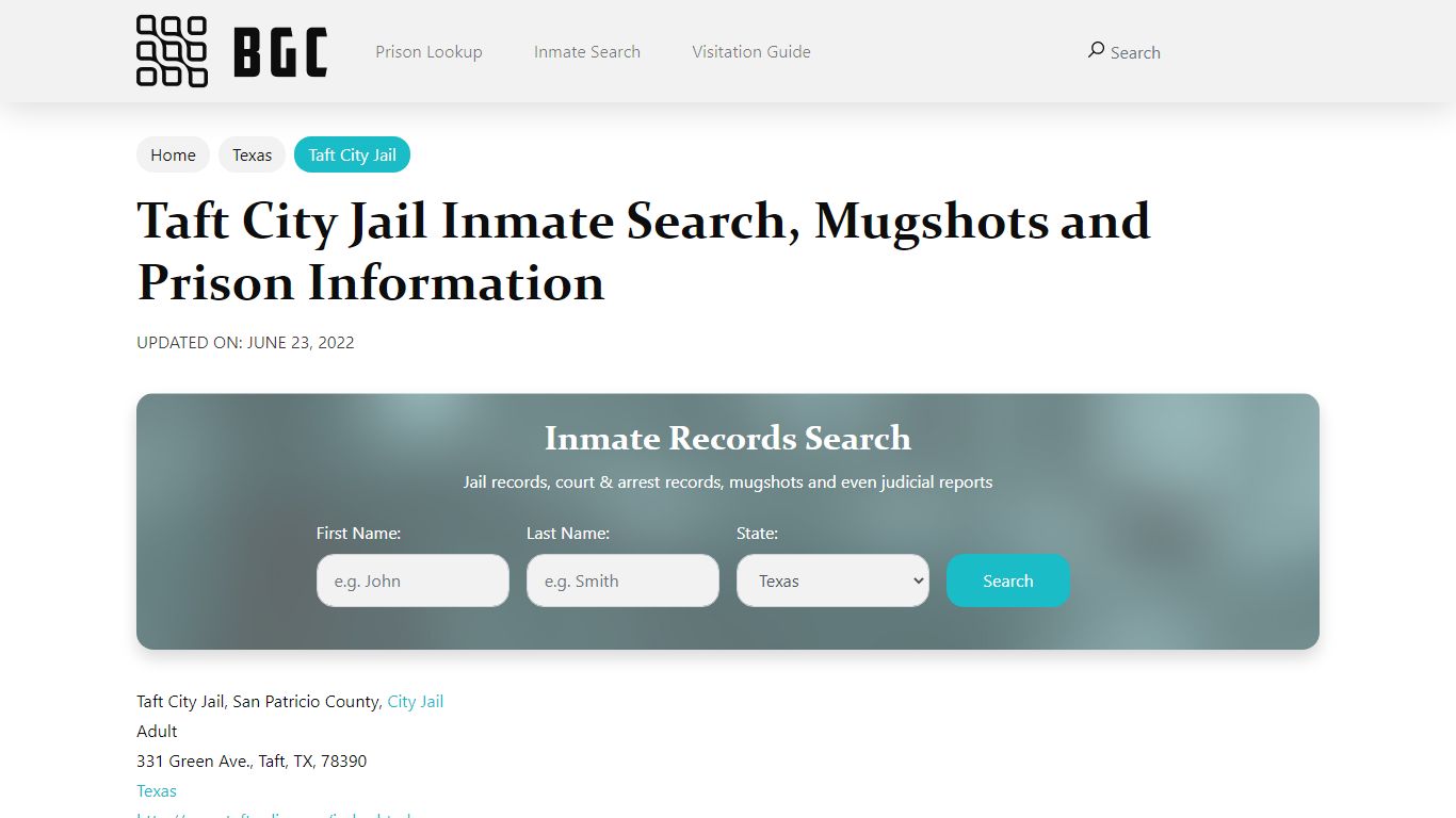 Taft City Jail Inmate Search, Mugshots and Prison Information