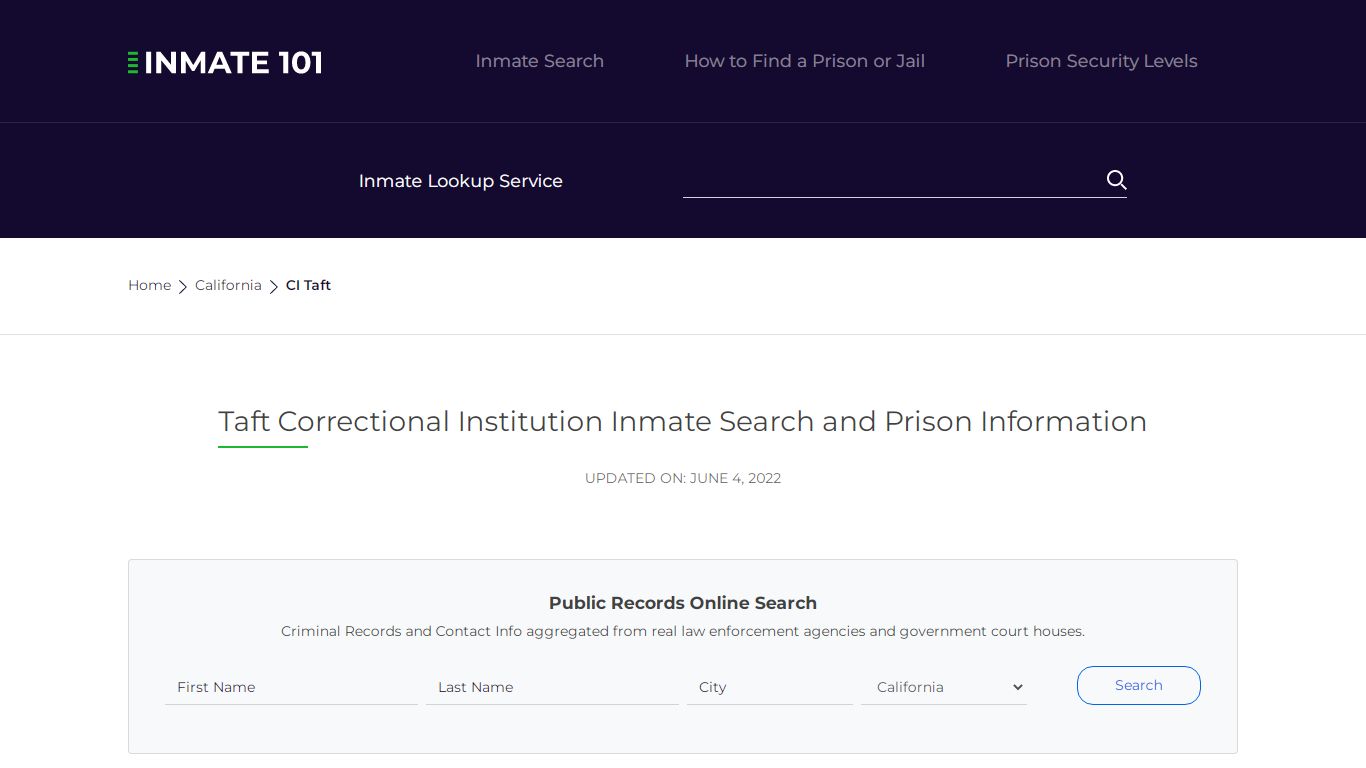 CI Taft Inmate Search | Lookup | Roster